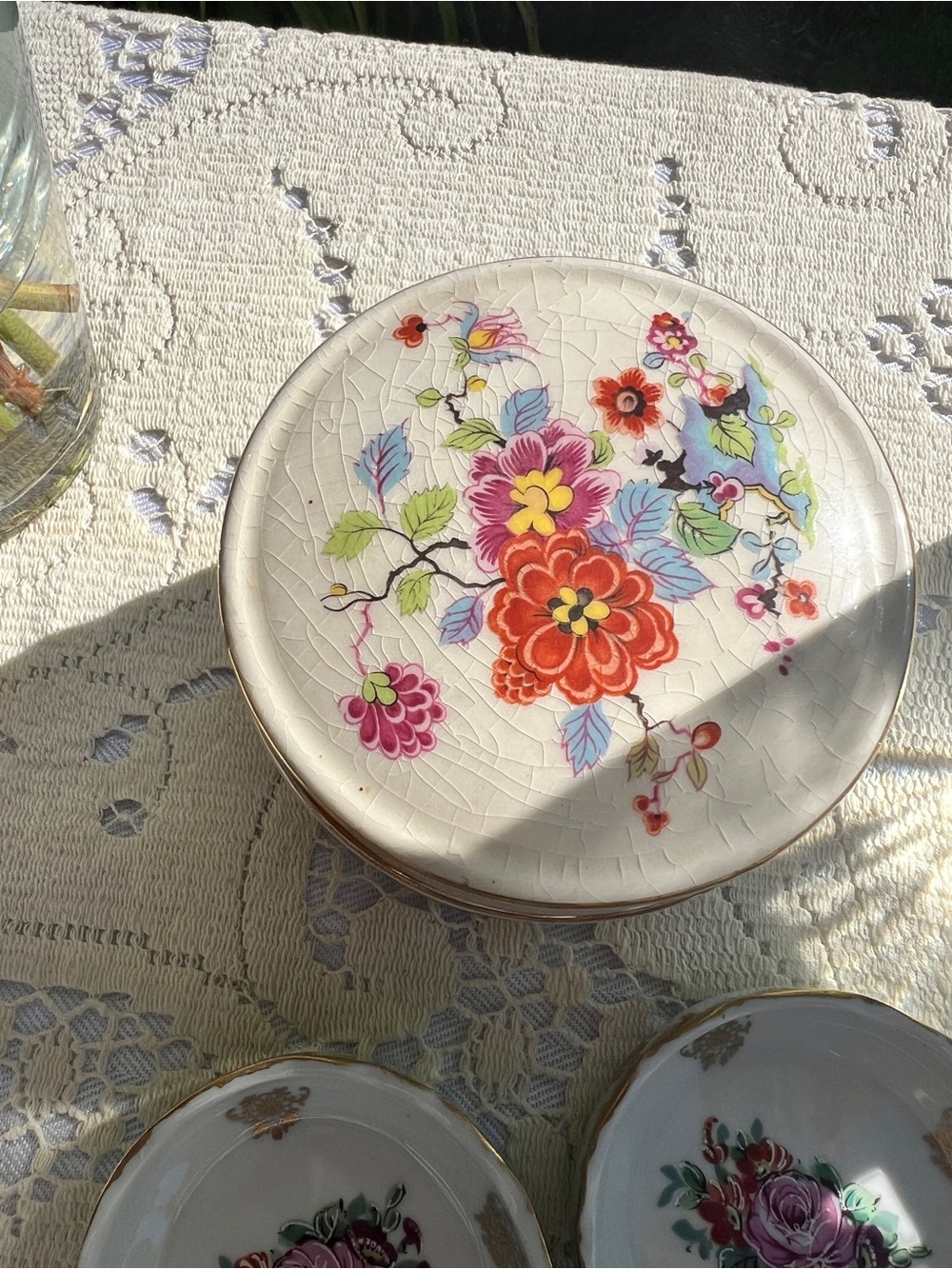 Decorative Floral Ceramic Trinket Box - Multicolor